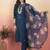 Navy blue color viscose chanderi sttiched suit