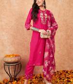 Rani pink color viscose chanderi sttiched suit
