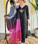 Black color chanderi embroidered suit
