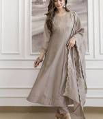 Chiku Color Beautiful Vichitra Silk Fabric Graceful Ceremonial Kurti Set