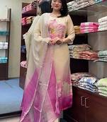 Tabby silk hand work sttiched suit in cream