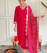 Red chanderi embroidered ready made suit