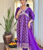 Purple chanderi embrodiered ready made anarkali suit