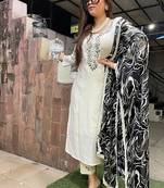 White viscose rayon embroidered kurta set