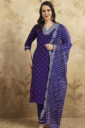 Purple chanderi silk embroidered kurta set