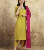 Mustard chanderi  silk embroidered ready made kurta set