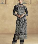 Black chinon silk embroidered work palazzo suit