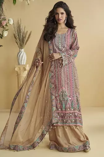 Beige crepe printed palazzo suit