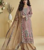 Beige crepe printed palazzo suit