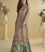 Pista green crepe printed palazzo suit