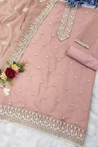 Baby pink organza embroidered salwar suit