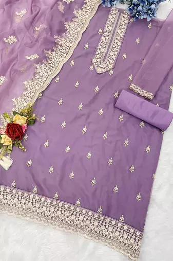 Lavender organza embroidered salwar suit