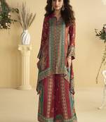 Maroon digital print crepe silk cord set