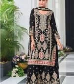 Black chinon embroidered palazzo suit