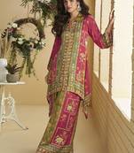 Pink and green digital print crepe silk cord set