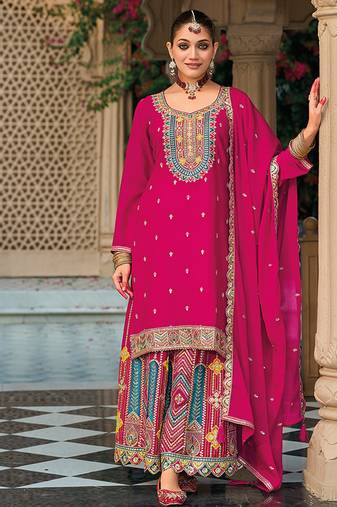 Chinon embroidered palazzo suit for rani pink 