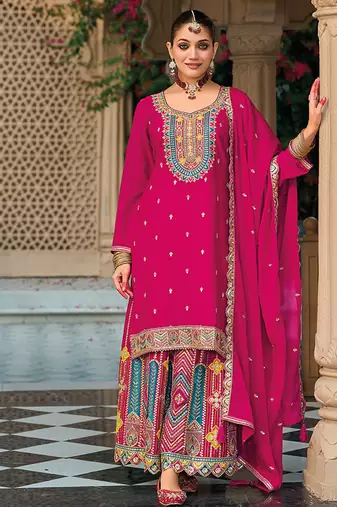 Chinon embroidered palazzo suit for rani pink 