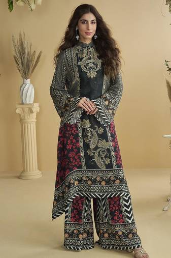 Black crepe printed palazzo suit