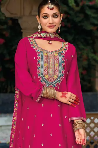 Chinon embroidered palazzo suit for rani pink 