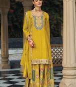 Chinon embroidered palazzo suit for yellow 