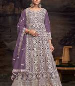Purple net embroidered anarkali salwar kameez