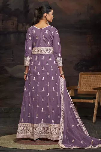 Purple net embroidered anarkali salwar kameez
