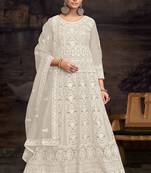 Cream net embroidered anarkali salwar kameez