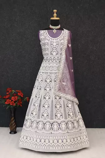 Purple net embroidered anarkali salwar kameez
