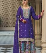 Chinon embroidered palazzo suit for purple 