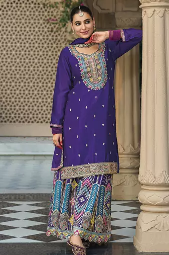 Chinon embroidered palazzo suit for purple 