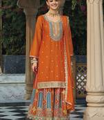 Chinon embroidered palazzo suit for orange 