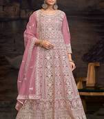 Light pink net embroidered anarkali salwar kameez