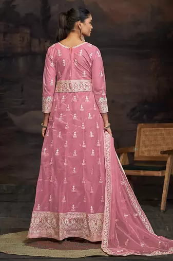 Light pink net embroidered anarkali salwar kameez