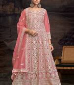 Peach net embroidered anarkali salwar kameez
