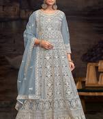 Light blue net embroidered anarkali salwar kameez