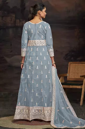 Light blue net embroidered anarkali salwar kameez