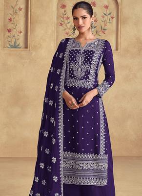 Violet georgette with embroidered palazzo suit 2