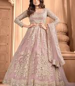 Light pink net with embroidered work anarkali suit