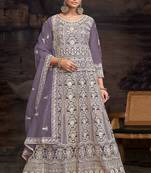Purple net embroidered anarkali salwar kameez