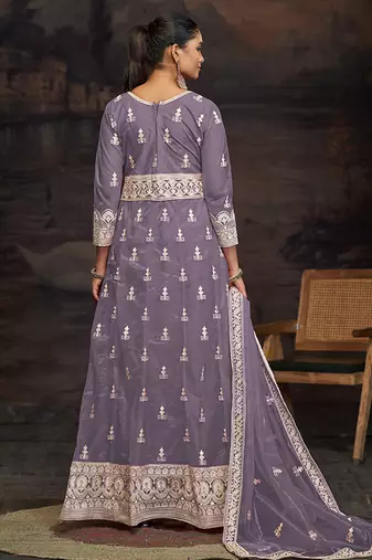 Purple net embroidered anarkali salwar kameez