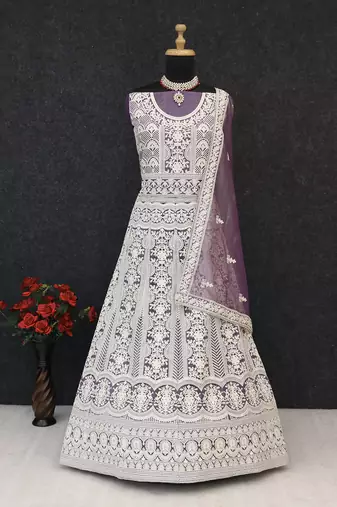 Purple net embroidered anarkali salwar kameez