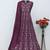Wine chinon embroidered work floor length anarkali suit