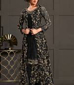 Black net embroidered sequin work suit with shrug