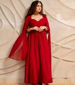 Red silk anarkali set