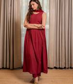 Maroon aari anarkali with pant and dupatta (set of 3)
