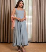 Contrasting blue anarkali with pant and dupatta (set of 3)