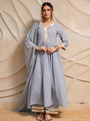 Grey anarkali with pant and dupatta 1