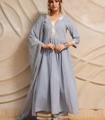 Grey anarkali with pant and dupatta