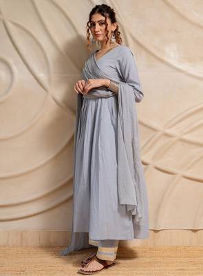 Grey anarkali with pant and dupatta 2