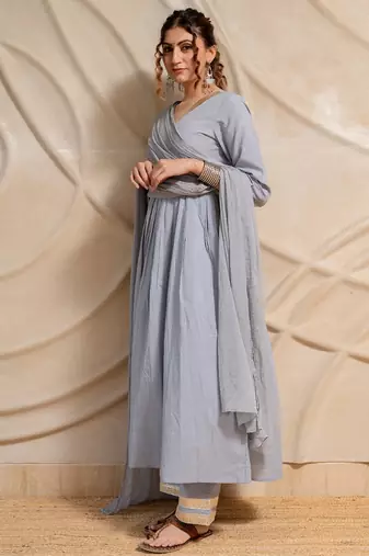 Grey anarkali with pant and dupatta